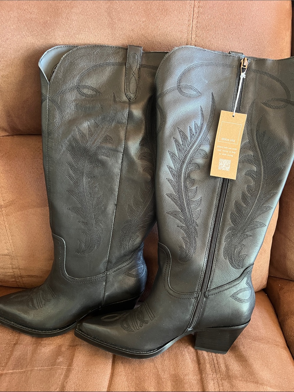 Dolce Vita Black Embossed Western Knee Boots